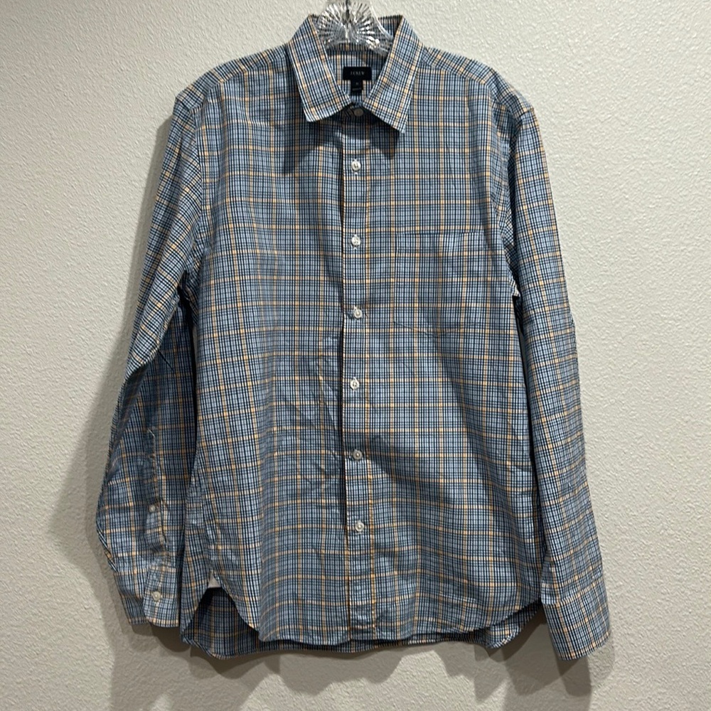 J. Crew Men's Size Large Blue Yellow Plaid Long Sleeve Shirt SZ Medium